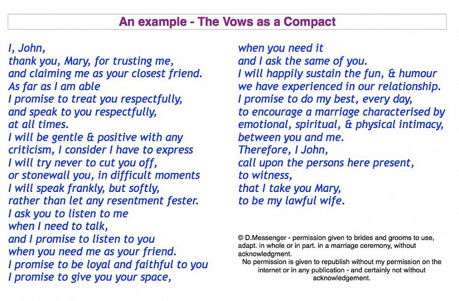 Eksempel på ring seremoni løfte