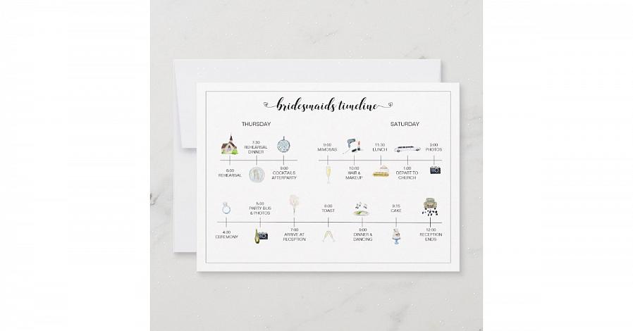 Denne tidslinjen er for en fem-timers bryllupsmottakelse med en cocktailtime