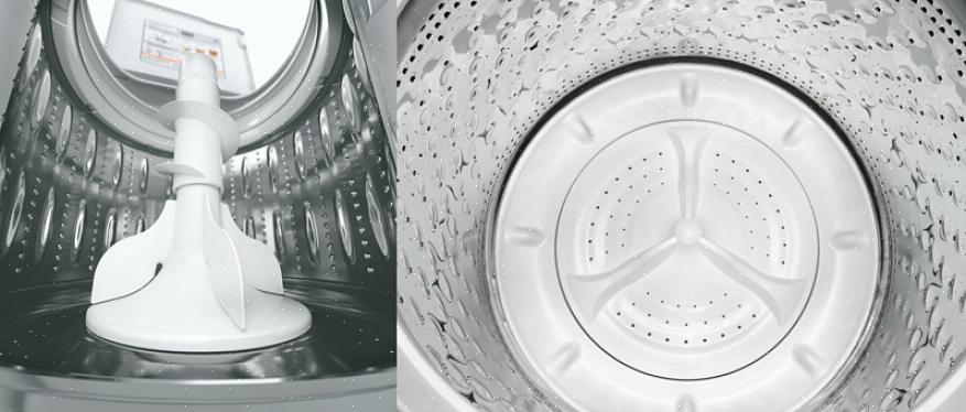 Omrøreren i bunnen av karet trekker klærne i vannet under vaskesyklusen